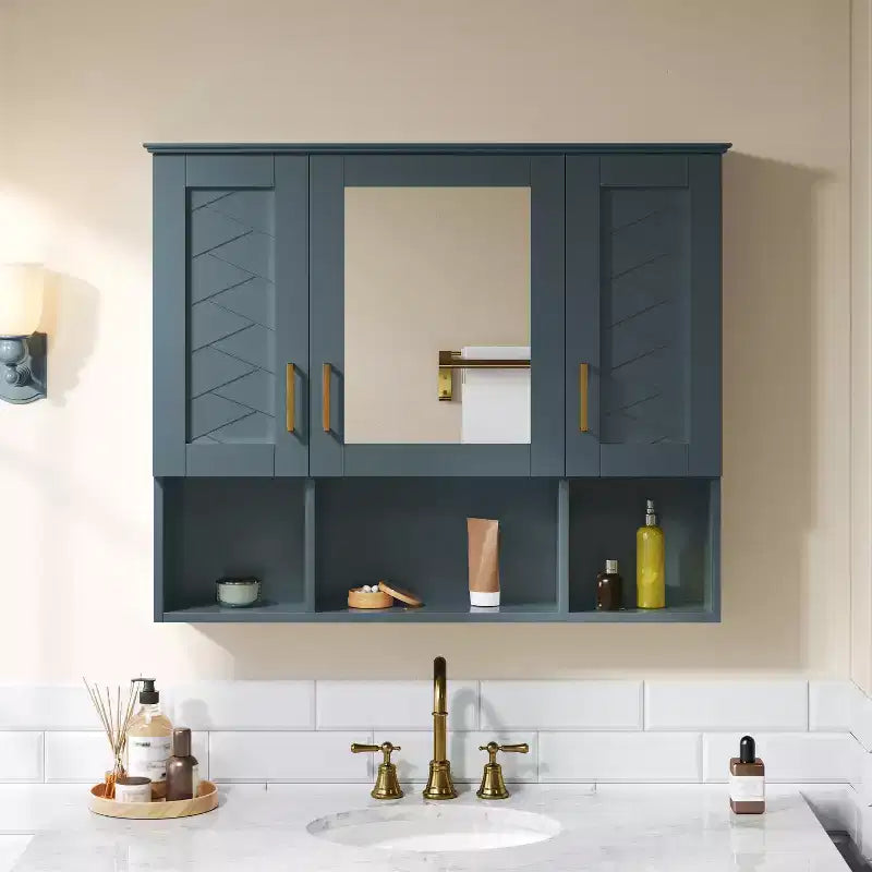 35" Wall Mounted Medicine Cabinet with High-Definition Mirror, 8 Shelves and 3 Doors
