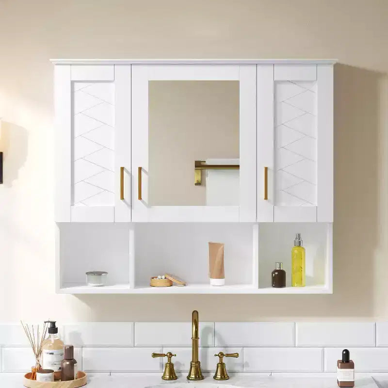 35" Wall Mounted Medicine Cabinet with High-Definition Mirror, 8 Shelves and 3 Doors