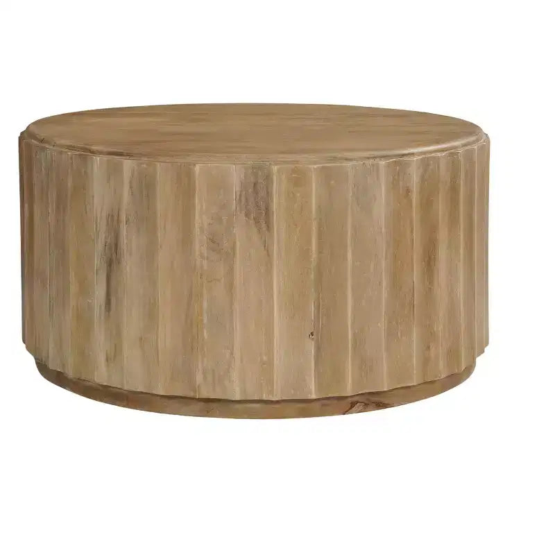 36" Brown Solid Wood Round Drum Coffee Table