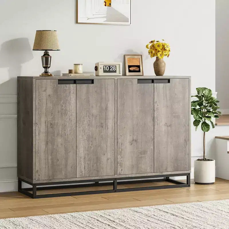55" Sideboard Buffet Cabinet with Storage, Accent Cabinet with 4 Doors and Adjustable Shelves