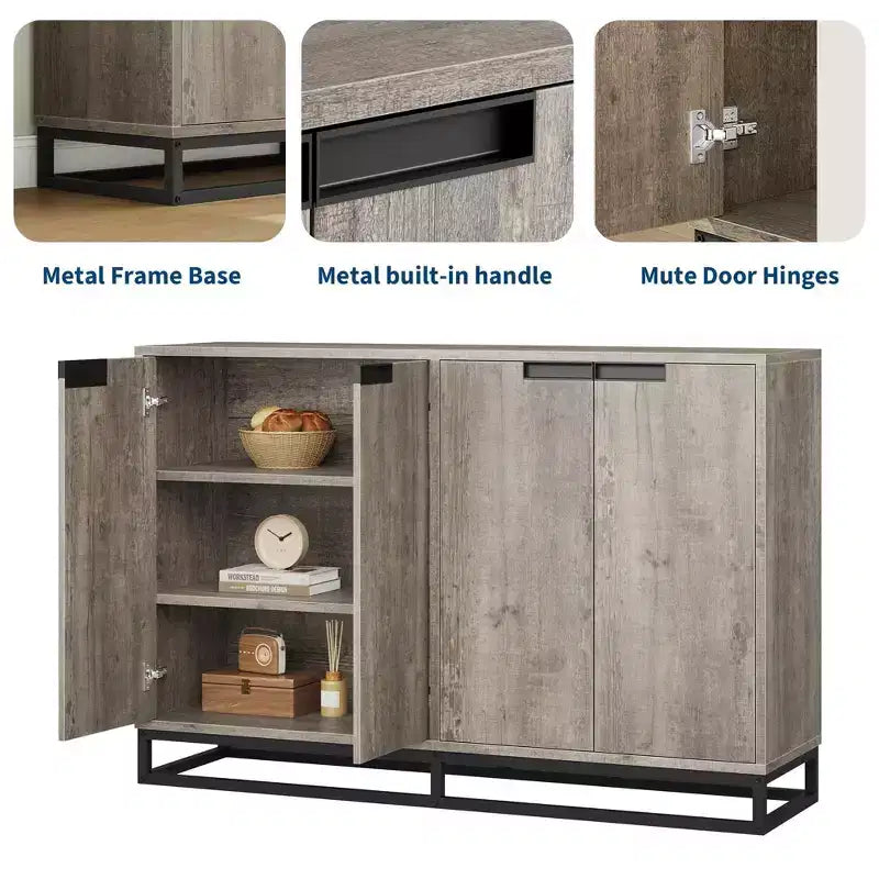 55" Sideboard Buffet Cabinet with Storage, Accent Cabinet with 4 Doors and Adjustable Shelves