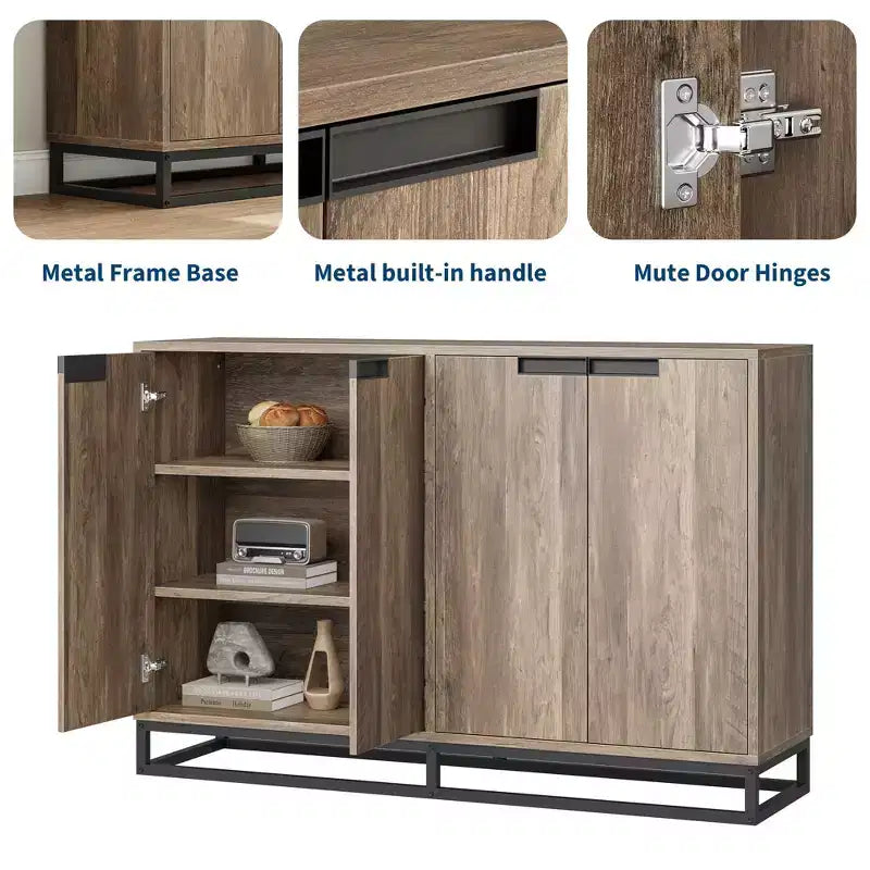 55" Sideboard Buffet Cabinet with Storage, Accent Cabinet with 4 Doors and Adjustable Shelves