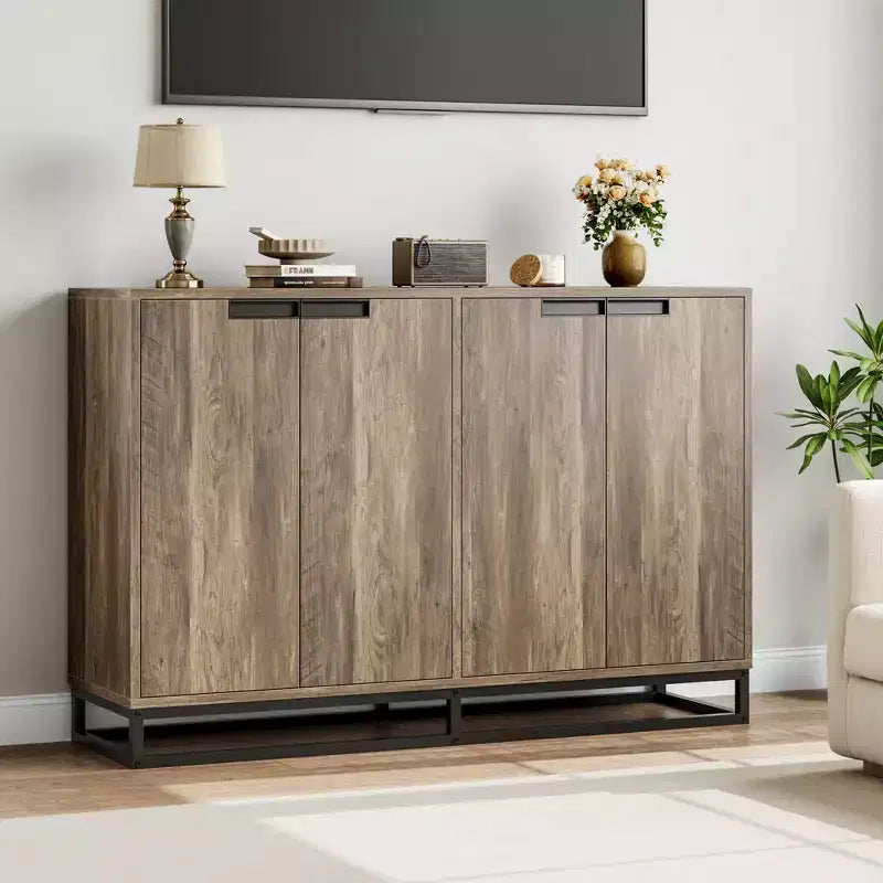 55" Sideboard Buffet Cabinet with Storage, Accent Cabinet with 4 Doors and Adjustable Shelves