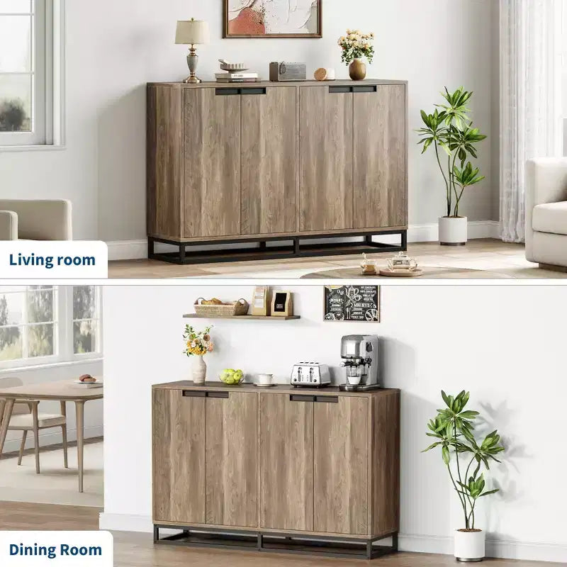 55" Sideboard Buffet Cabinet with Storage, Accent Cabinet with 4 Doors and Adjustable Shelves