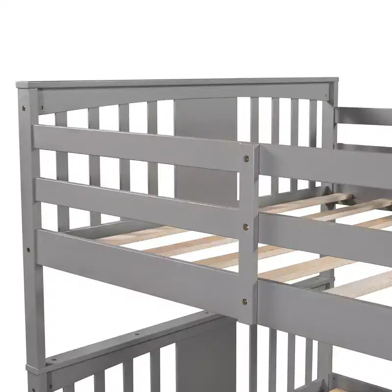 Full Over Full Wood Bunk Bed with 2 Under-Bed Storage Drawers, Sturdy Bed Frame for Bedroom, Gray
