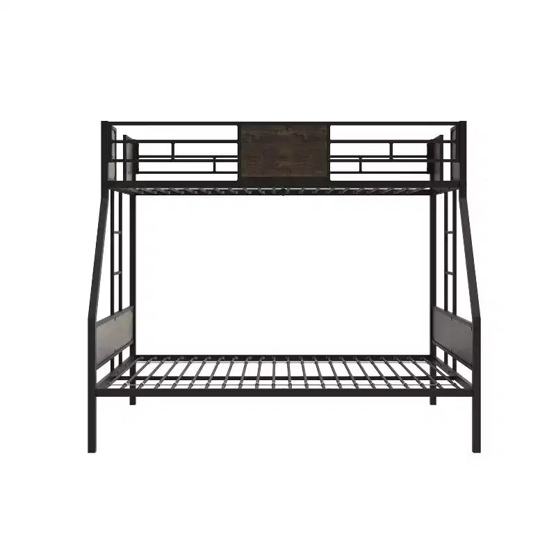 Twin Over Full Bunk Beds with 2 Ladders & Safety Guardrail, Metal Bed Frame with Protective Board Supports, Brown