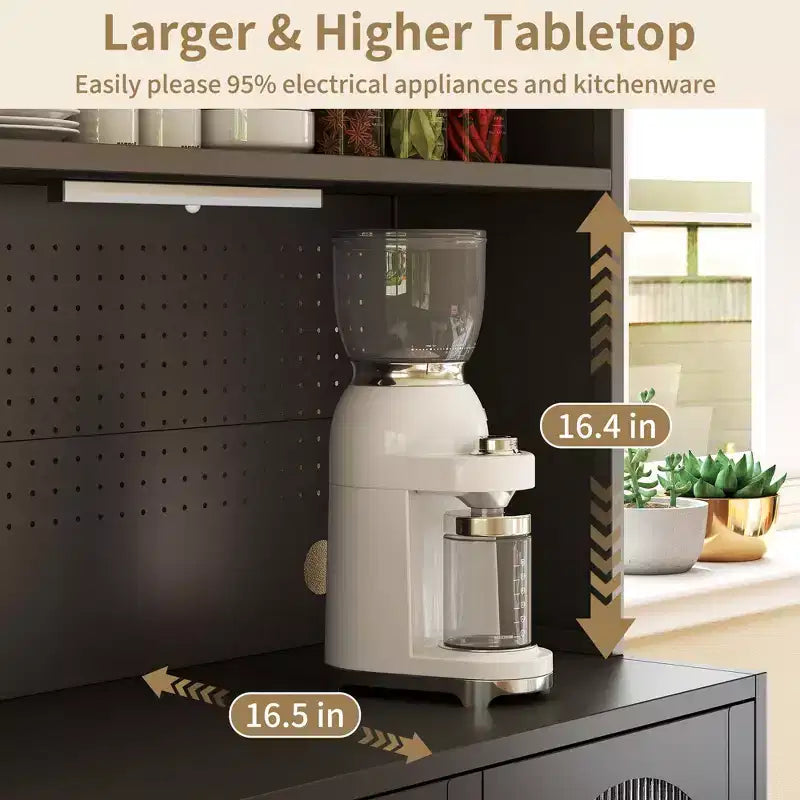 LED-Lit 66" Metal Kitchen Pantry Cabinet, 5-Tier Food Storage with Adjustable Shelves & Hutch Rack