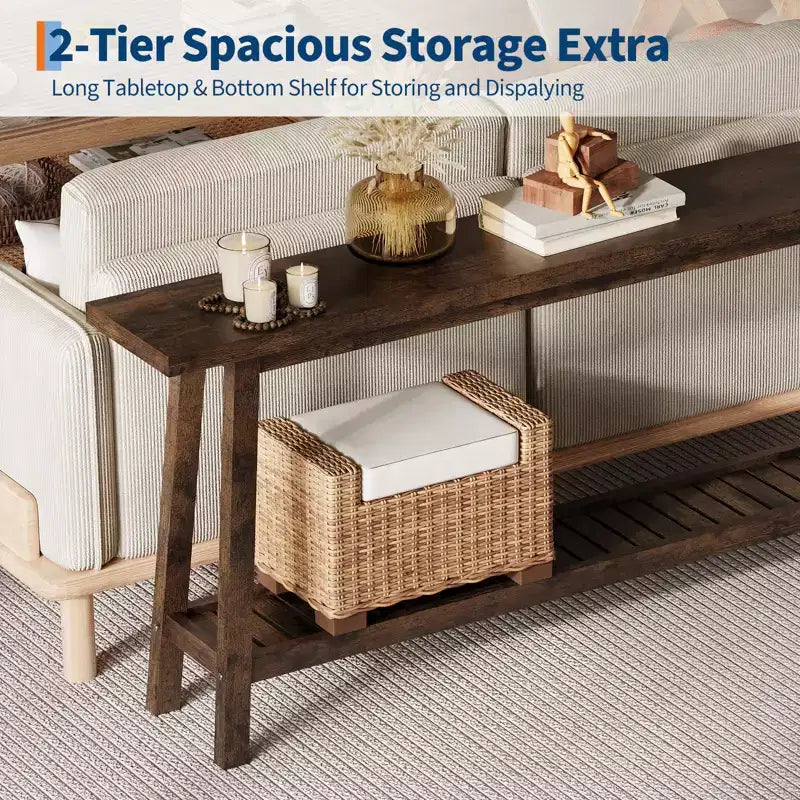 70.9in Long Console Tables, Farmhouse Narrow Sofa Table Behind Couch 2-Tier Entryway Table for Living Room Entrance Hallway Foyer