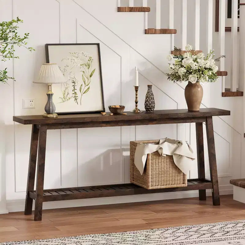 70.9in Long Console Tables, Farmhouse Narrow Sofa Table Behind Couch 2-Tier Entryway Table for Living Room Entrance Hallway Foyer