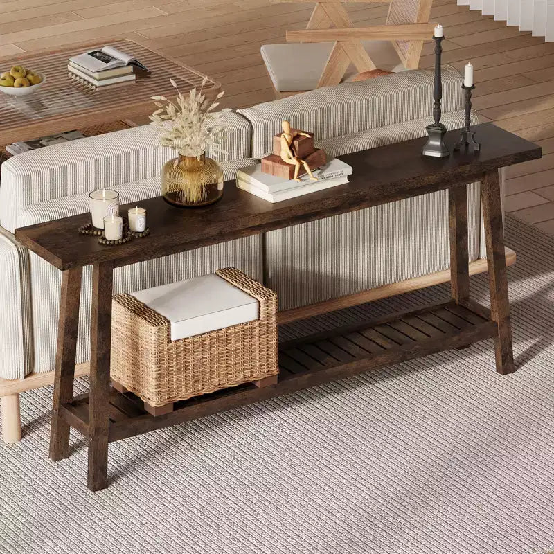 70.9in Long Console Tables, Farmhouse Narrow Sofa Table Behind Couch 2-Tier Entryway Table for Living Room Entrance Hallway Foyer
