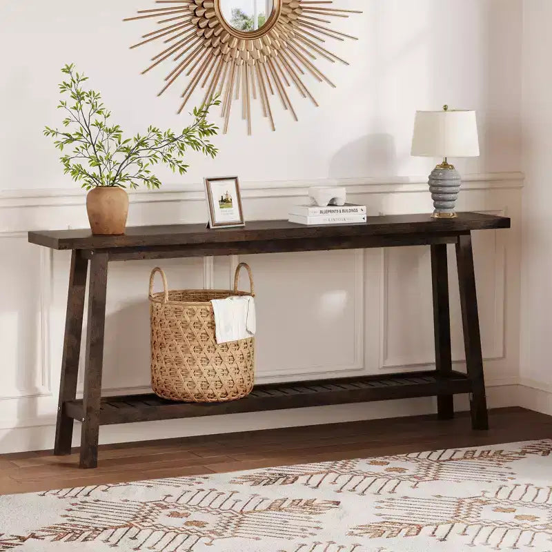 70.9in Long Console Tables, Farmhouse Narrow Sofa Table Behind Couch 2-Tier Entryway Table for Living Room Entrance Hallway Foyer