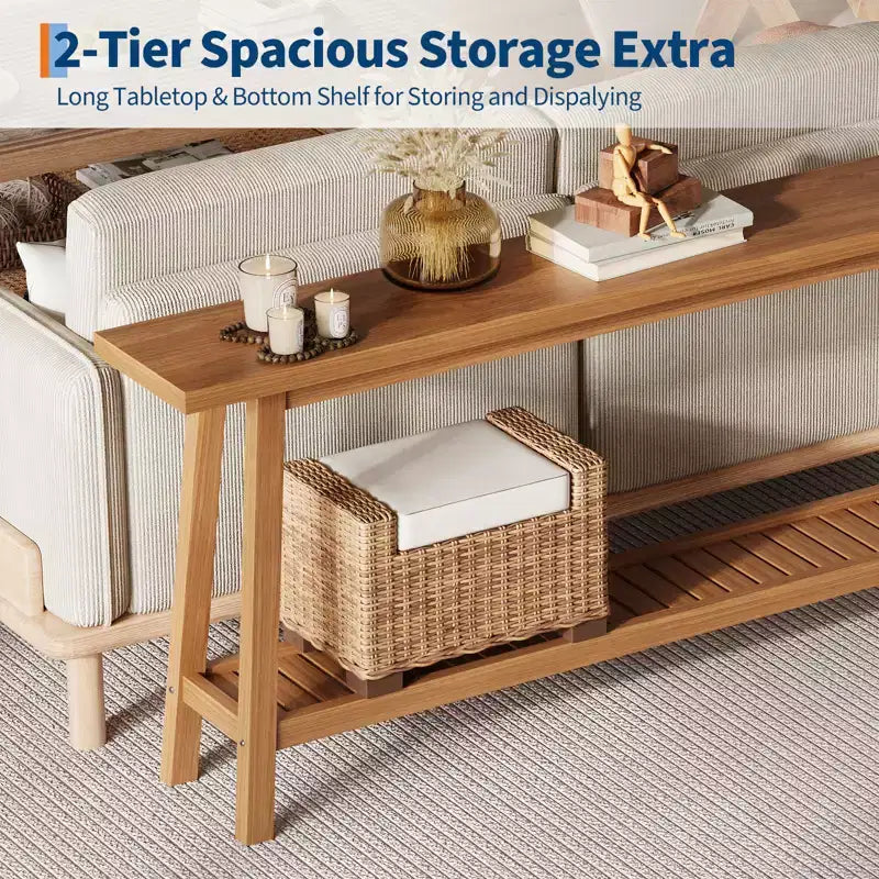 70.9in Long Console Tables, Farmhouse Narrow Sofa Table Behind Couch 2-Tier Entryway Table for Living Room Entrance Hallway Foyer