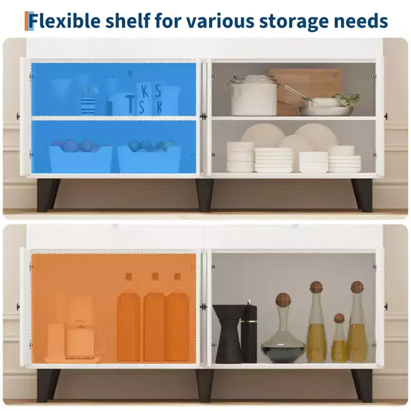 51 in Storage Cabinet with Power Outlets, Wood Coffee Bar Station Table with Drawers and Adjustable Shelves