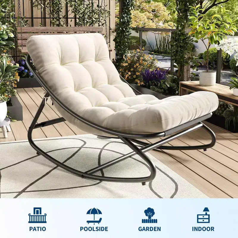 Patio Outdoor Rocking Chair, Modern Cozy Lounge Rocker Chair with Thick Cushions for Balcony Porch Patio, Sturdy Metal Frame
