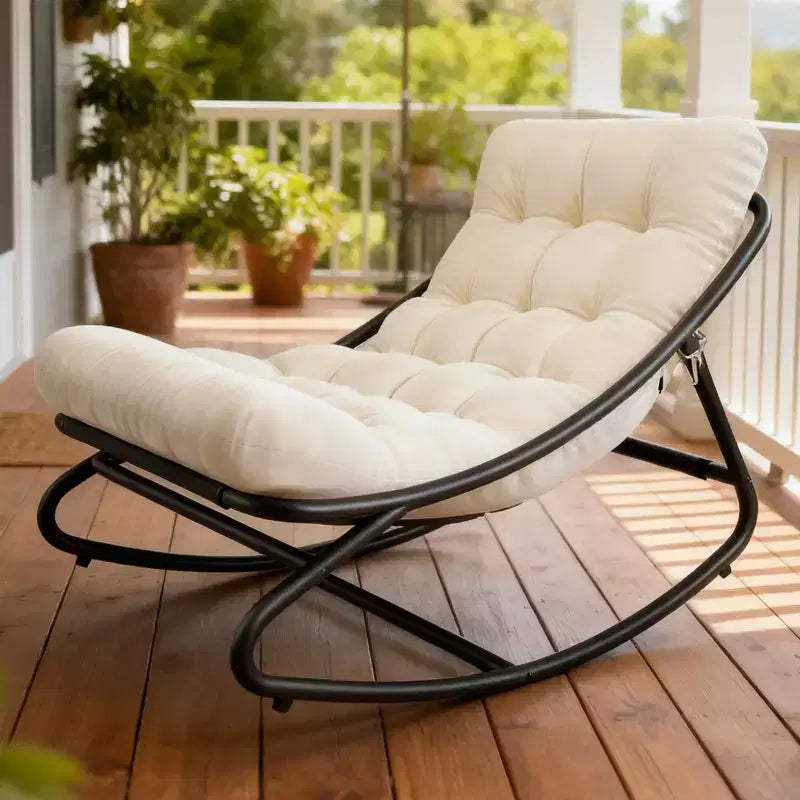 Patio Outdoor Rocking Chair, Modern Cozy Lounge Rocker Chair with Thick Cushions for Balcony Porch Patio, Sturdy Metal Frame