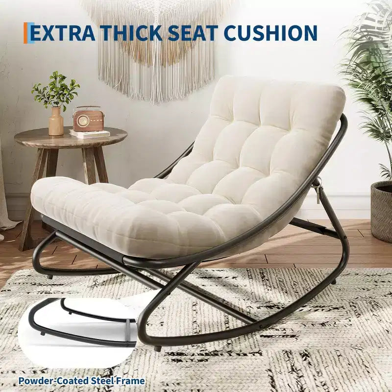 Patio Outdoor Rocking Chair, Modern Cozy Lounge Rocker Chair with Thick Cushions for Balcony Porch Patio, Sturdy Metal Frame