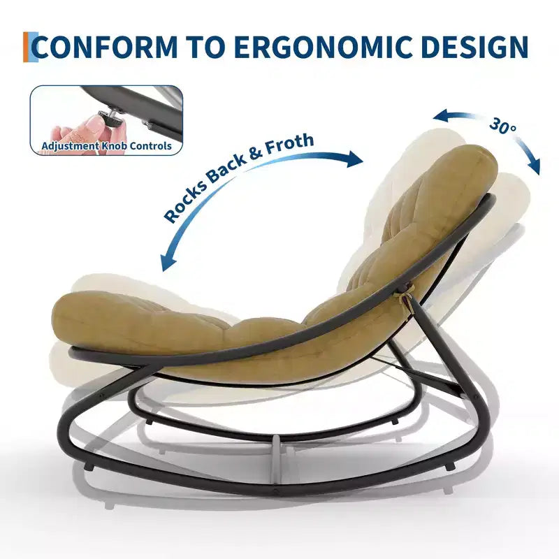 Patio Outdoor Rocking Chair, Modern Cozy Lounge Rocker Chair with Thick Cushions for Balcony Porch Patio, Sturdy Metal Frame