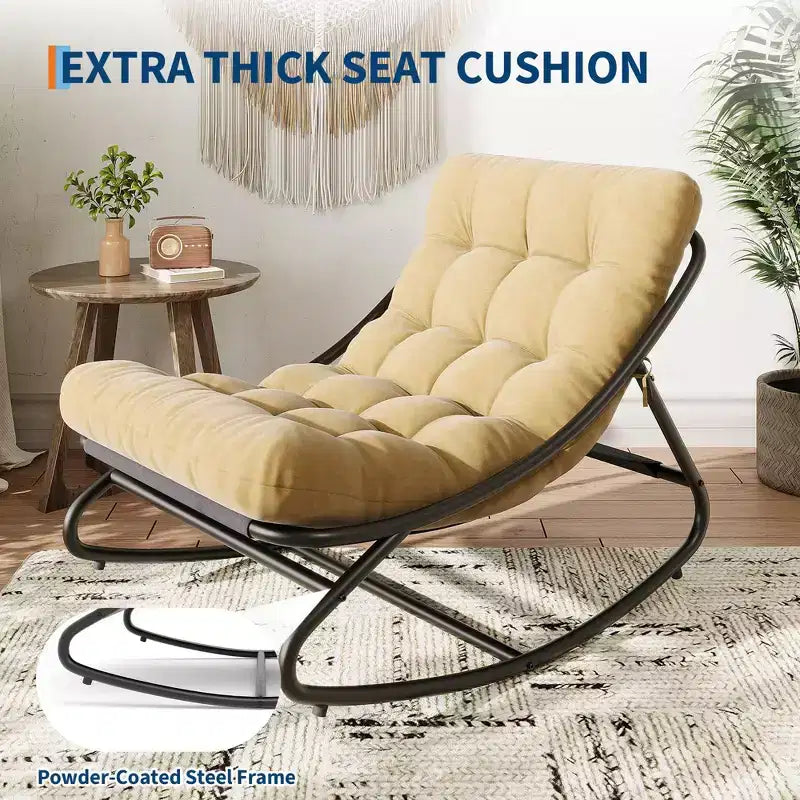 Patio Outdoor Rocking Chair, Modern Cozy Lounge Rocker Chair with Thick Cushions for Balcony Porch Patio, Sturdy Metal Frame