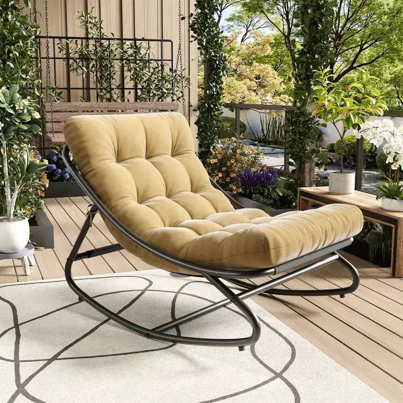 Patio Outdoor Rocking Chair, Modern Cozy Lounge Rocker Chair with Thick Cushions for Balcony Porch Patio, Sturdy Metal Frame