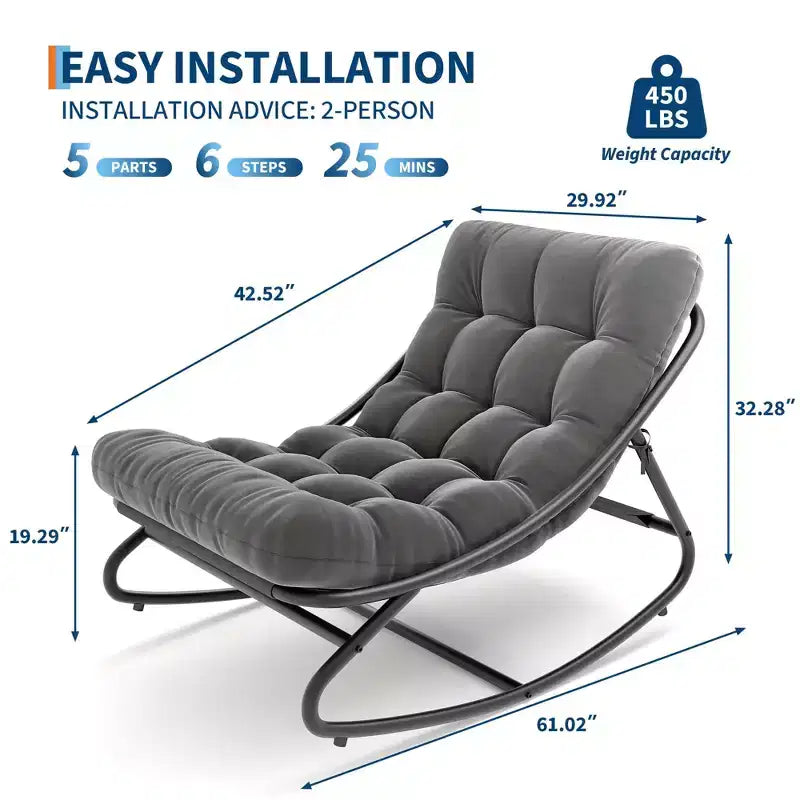 Patio Outdoor Rocking Chair, Modern Cozy Lounge Rocker Chair with Thick Cushions for Balcony Porch Patio, Sturdy Metal Frame
