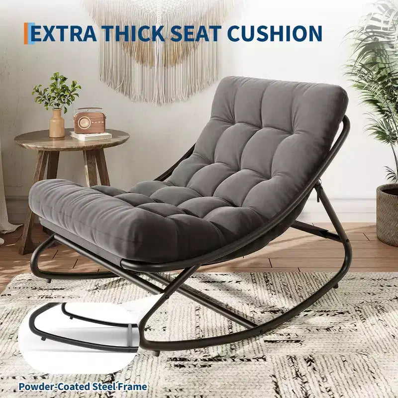 Patio Outdoor Rocking Chair, Modern Cozy Lounge Rocker Chair with Thick Cushions for Balcony Porch Patio, Sturdy Metal Frame