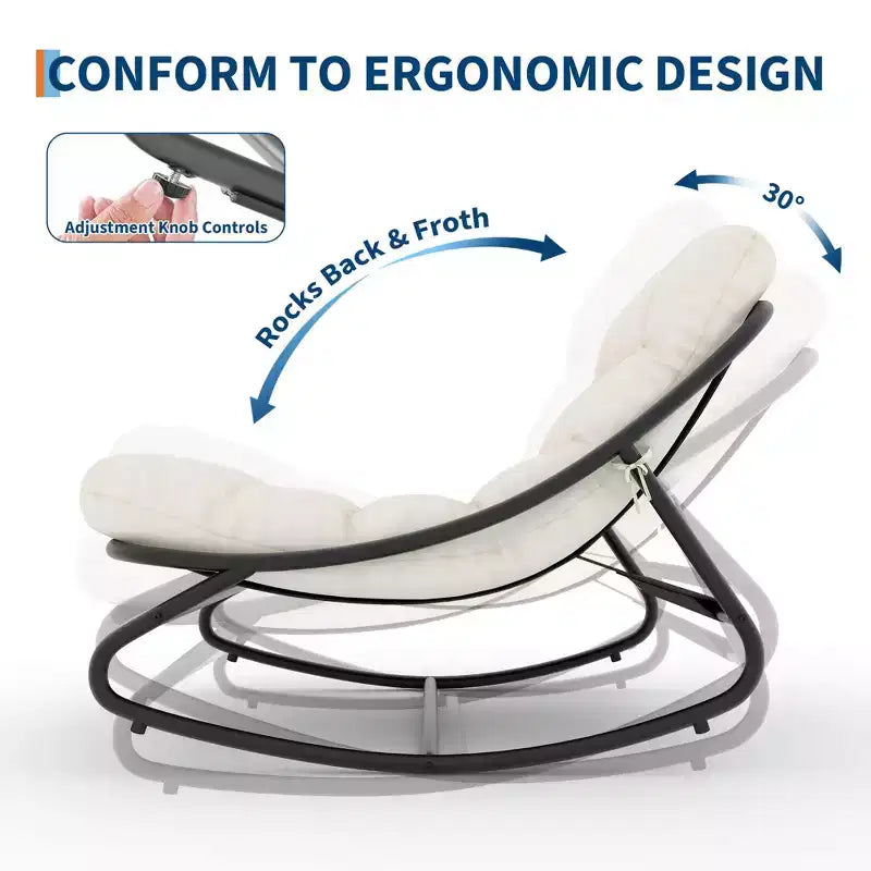 Patio Outdoor Rocking Chair, Modern Cozy Lounge Rocker Chair with Thick Cushions for Balcony Porch Patio, Sturdy Metal Frame