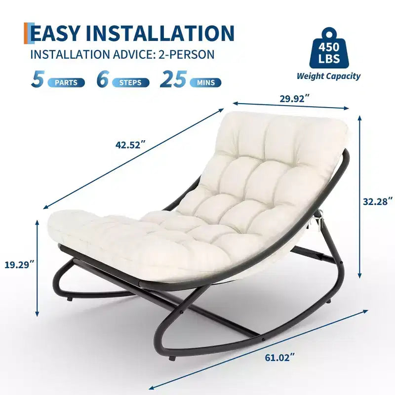 Patio Outdoor Rocking Chair, Modern Cozy Lounge Rocker Chair with Thick Cushions for Balcony Porch Patio, Sturdy Metal Frame