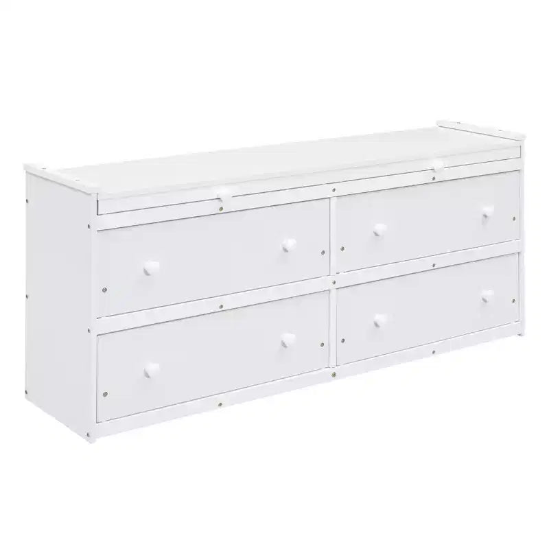 Low Loft Bed with Retractable Desk, 4 Drawers and 4 Shelves, Space-Saving Wood Bed Frame