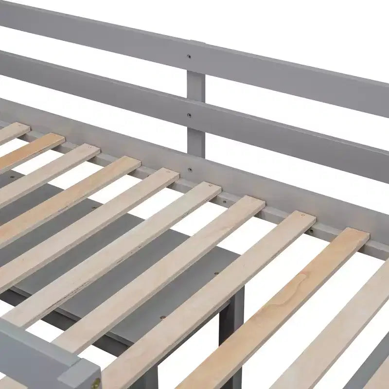 Low Loft Bed with Retractable Desk, 4 Drawers and 4 Shelves, Space-Saving Wood Bed Frame