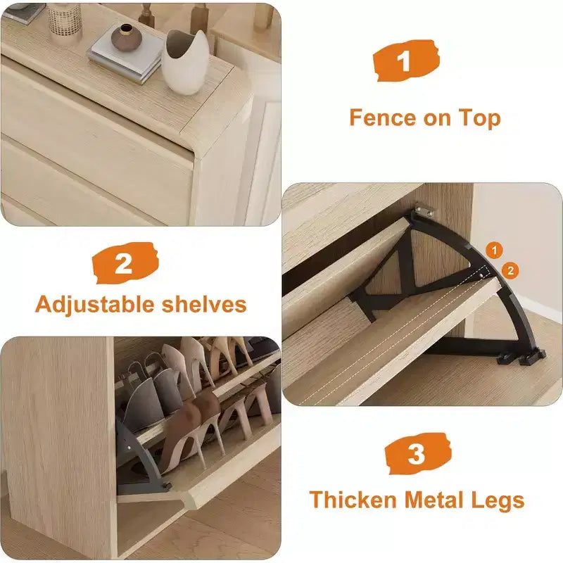 Shoe Cabinet with 3 Flip Drawers, Wooden Shoe Cabinet with Adjustable Shelf, Hidden Shoe Cabinet for Hallway, Shoe Storage for Entryway