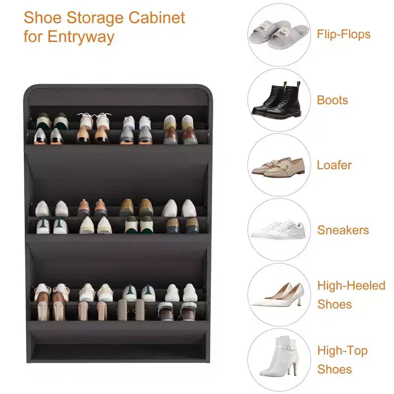 Shoe Cabinet with 3 Flip Drawers, Wooden Shoe Cabinet with Adjustable Shelf, Hidden Shoe Cabinet for Hallway, Shoe Storage for Entryway