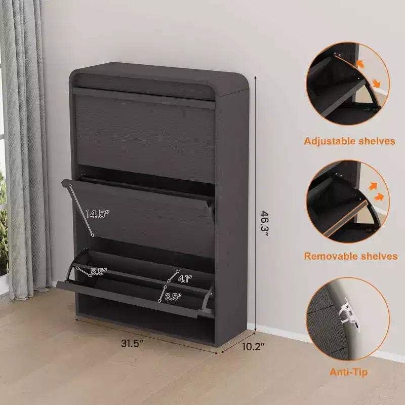 Shoe Cabinet with 3 Flip Drawers, Wooden Shoe Cabinet with Adjustable Shelf, Hidden Shoe Cabinet for Hallway, Shoe Storage for Entryway