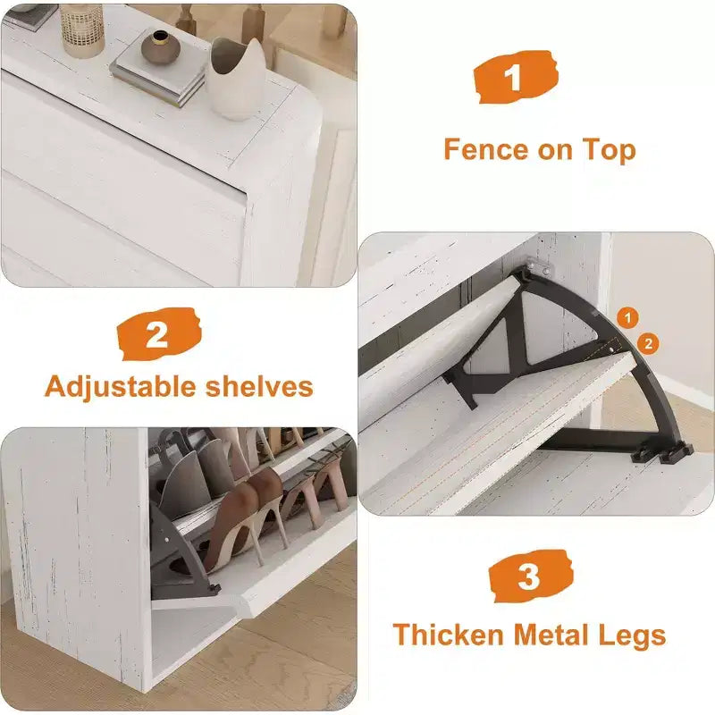 Shoe Cabinet with 3 Flip Drawers, Wooden Shoe Cabinet with Adjustable Shelf, Hidden Shoe Cabinet for Hallway, Shoe Storage for Entryway
