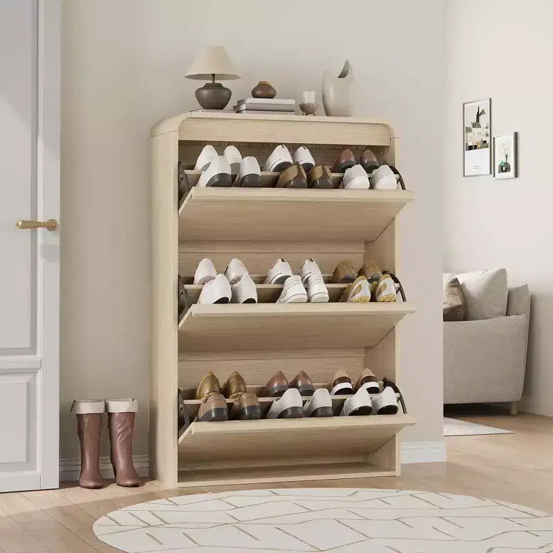 Shoe Cabinet with 3 Flip Drawers, Wooden Shoe Cabinet with Adjustable Shelf, Hidden Shoe Cabinet for Hallway, Shoe Storage for Entryway