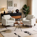 Accent Chair, Beige Linen Fabric Upholstered Armchair with Scooped Arms, Comfortable Single Sofa Chair for Living Room, Bedroom, Apartment, Office