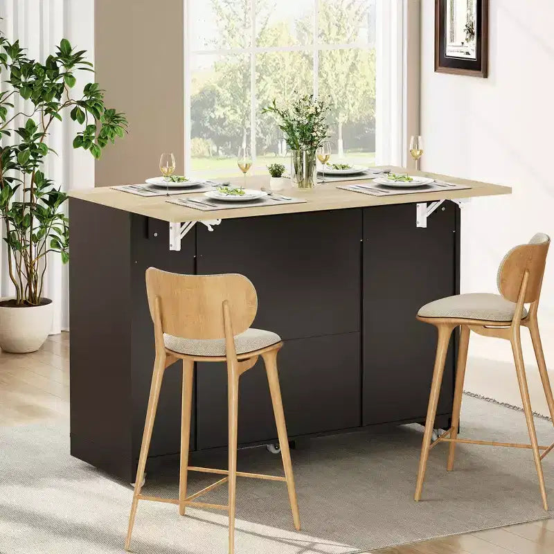 Modern Kitchen Island on Wheels, Multifunctional Kitchen Island Cart with Trash Storage Cabinet, 2 Drawer, Spice Rack, Drop Leaf for Kitchen