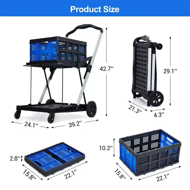 2 Tier Collapsible Shopping Cart On Wheels