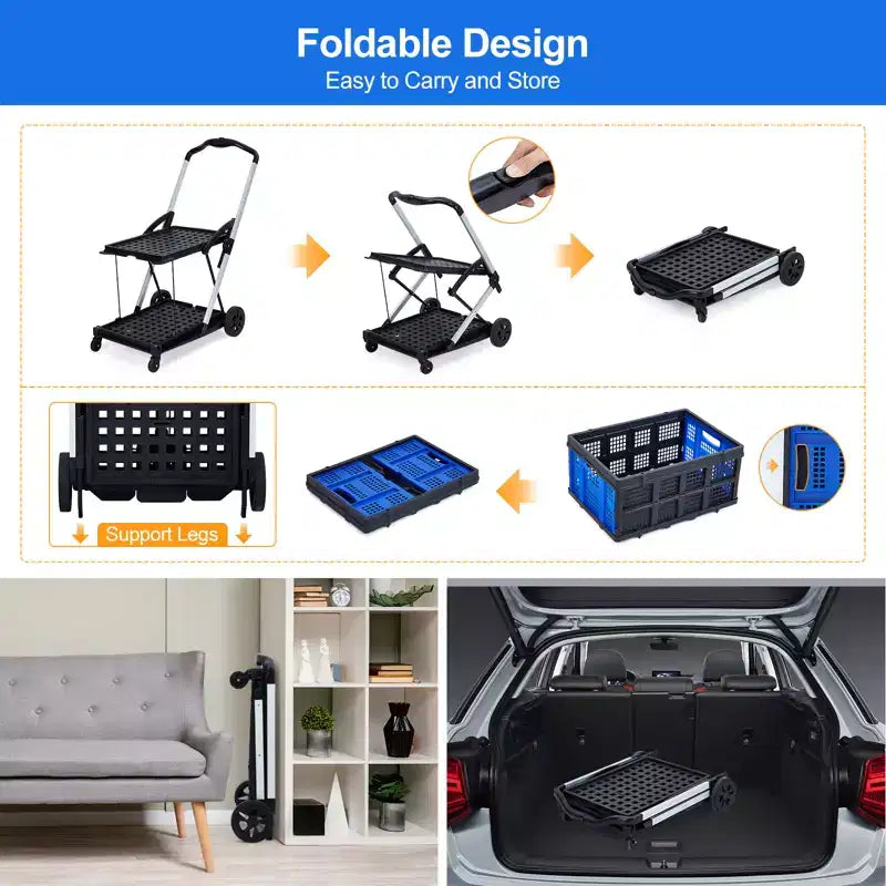 2 Tier Collapsible Shopping Cart On Wheels