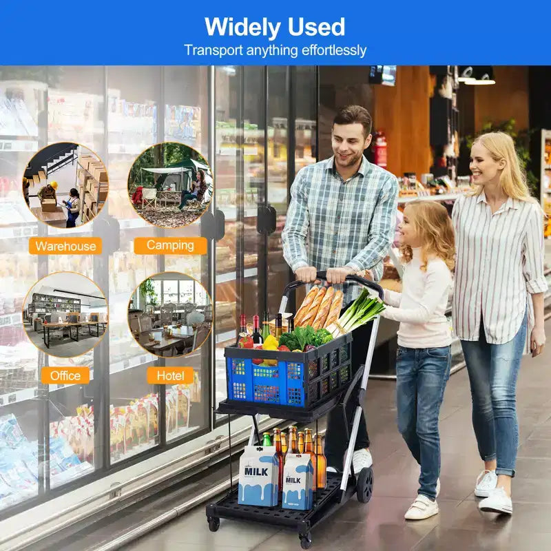 2 Tier Collapsible Shopping Cart On Wheels