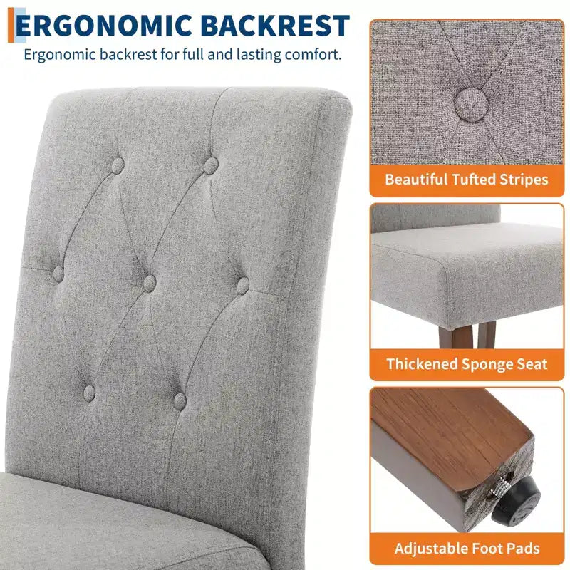 Upholstered Dining Chairs Set of 2, Modern Fabric Kitchen Side Chairs with Sturdy Wood Legs, Parsons Design, Soft Linen for Dining Room & Cafe