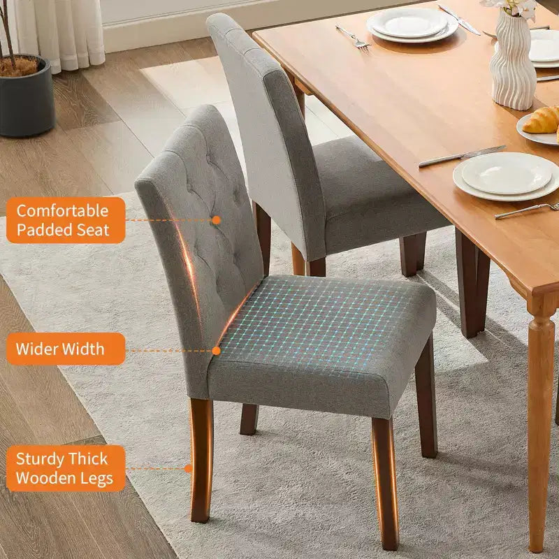 Upholstered Dining Chairs Set of 2, Modern Fabric Kitchen Side Chairs with Sturdy Wood Legs, Parsons Design, Soft Linen for Dining Room & Cafe