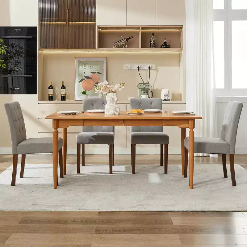 Upholstered Dining Chairs Set of 2, Modern Fabric Kitchen Side Chairs with Sturdy Wood Legs, Parsons Design, Soft Linen for Dining Room & Cafe