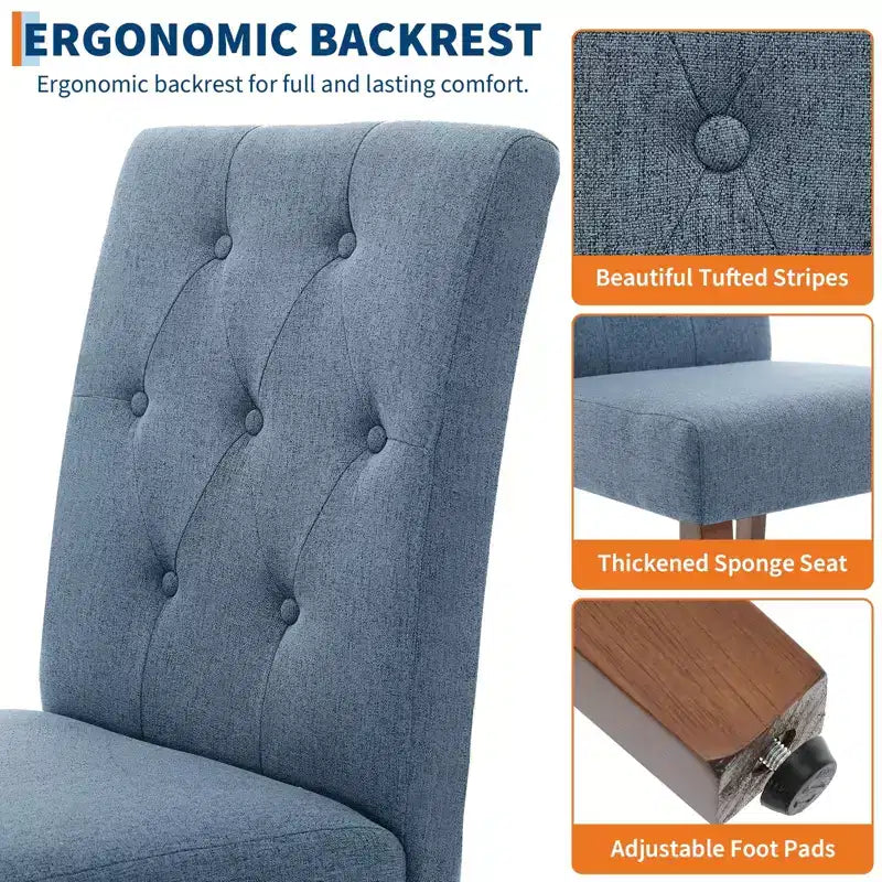 Upholstered Dining Chairs Set of 2, Modern Fabric Kitchen Side Chairs with Sturdy Wood Legs, Parsons Design, Soft Linen for Dining Room & Cafe
