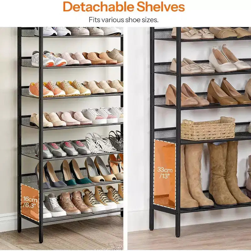 8-Tier Shoe Rack, 29.5" Large Capacity Shoe Storage Organizer (Holds 21-24 Pairs), Space-Saving Rustic Brown & Black