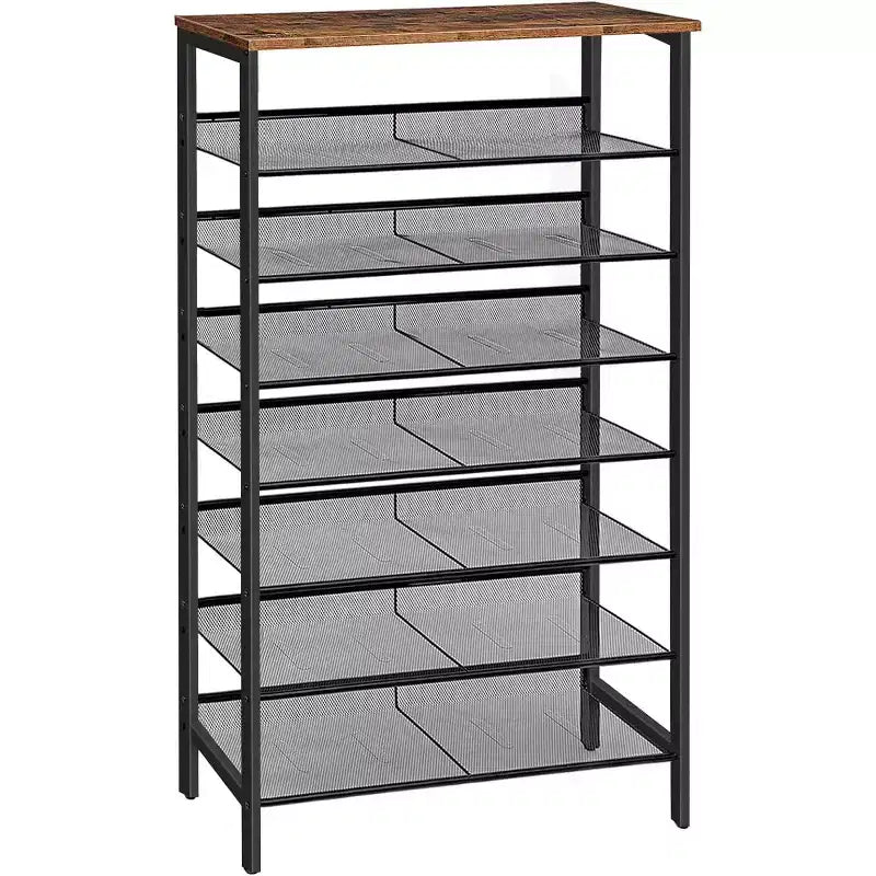 8-Tier Shoe Rack, 29.5" Large Capacity Shoe Storage Organizer (Holds 21-24 Pairs), Space-Saving Rustic Brown & Black