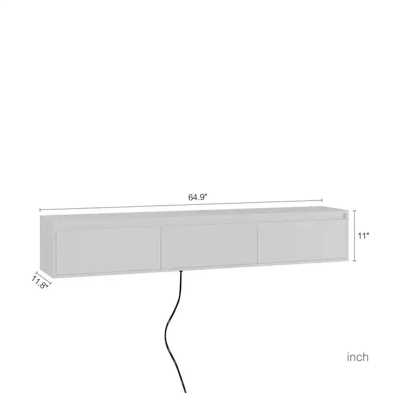 Floating TV Stand, Wall Mounted TV Shelf with LED Lights & Power Outlet, High Gloss TV Cabinet for Living Room