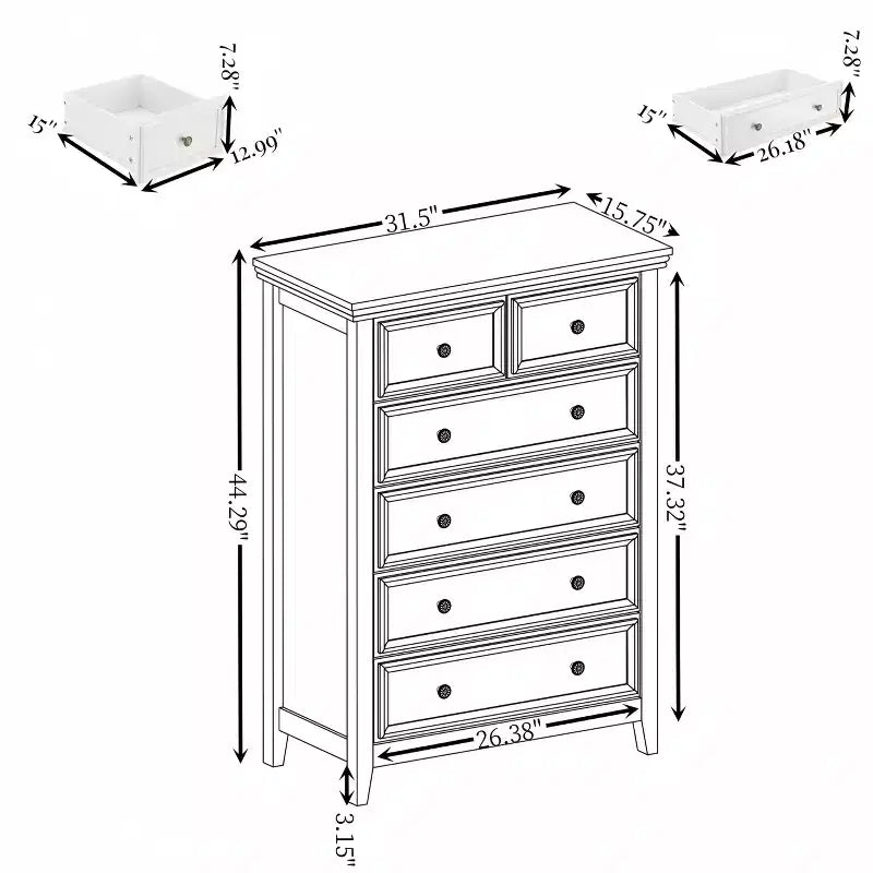 Modern 6 Drawer Dresser with Smooth Glide Drawers, Anti-Tipping Device, for Living Room