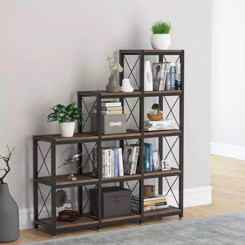 51.5" 12-Shelf Corner Bookcase for Home Office, Brown