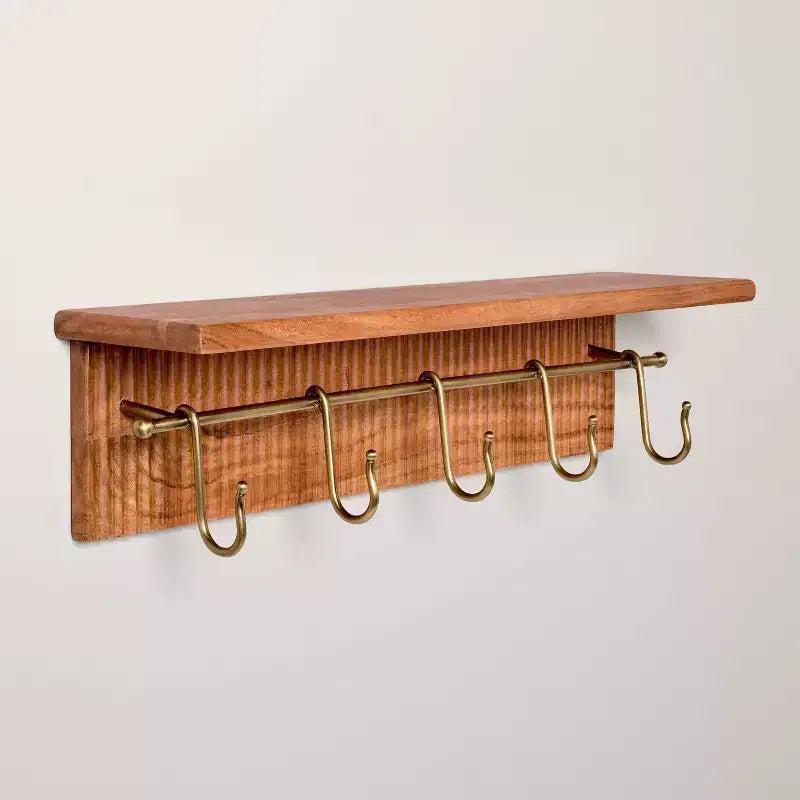 24" Grooved Wall Shelf with Rail and Hooks