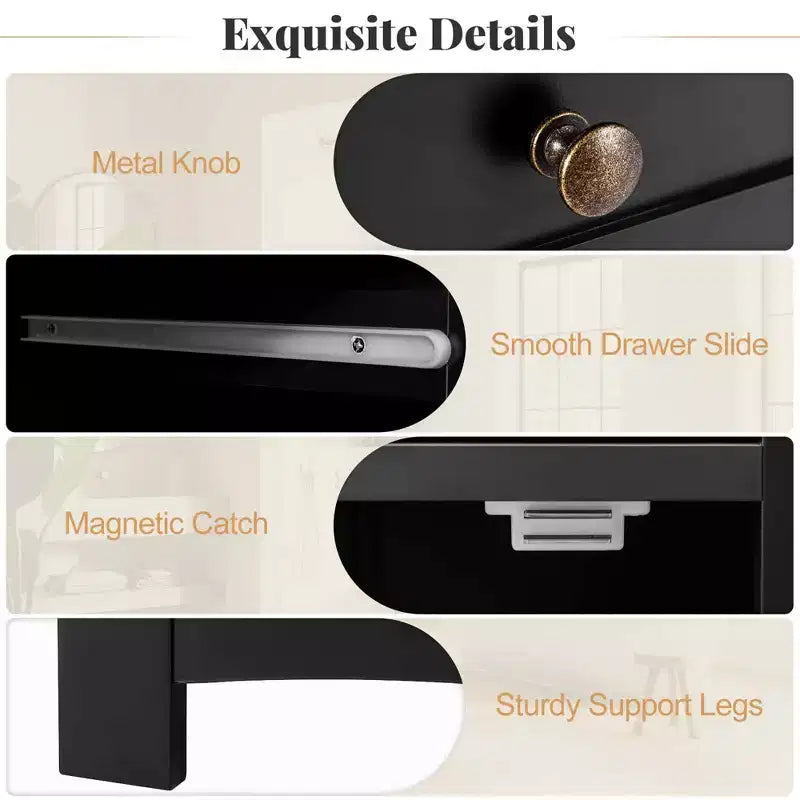 Bathroom Floor Cabinet with Single Glass Door, Drawer & Adjustable Shelf, Black/Brown